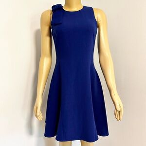 Eliza J Womens Royal Blue Bow Shoulder Sleeveless Fit and Flare Crepe Dress 4